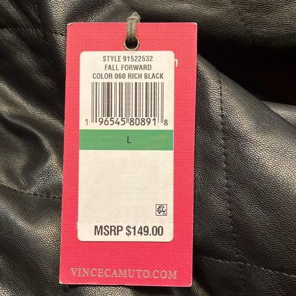 Vince Camuto NWT Faux Leather Buttery Soft Quilted Cropped Jacket Black Large - Picture 5 of 5